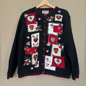 {Heirloom Collectibles} Knit Cardigan Sweater with Heart Valentine's Day Theme